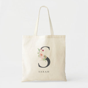 Bolsa Tote Wild Blush Botanical Floral - Letra S Monograma