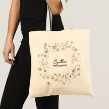 Wild Flower Bloom Personalize Bridesmaid Tote Bag
