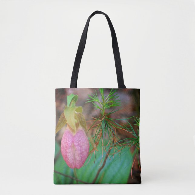 Bolsa Tote Wild Pink Lady Slipper Orchid And Evergreens   (Frente)