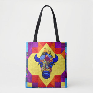 Bolsa Tote Wild West Bison Quilt Like Design