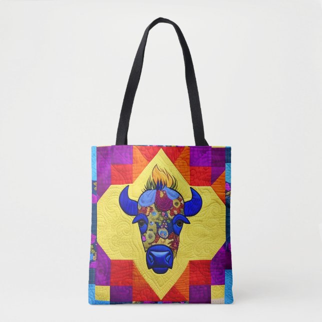 Bolsa Tote Wild West Bison Quilt Like Design (Frente)