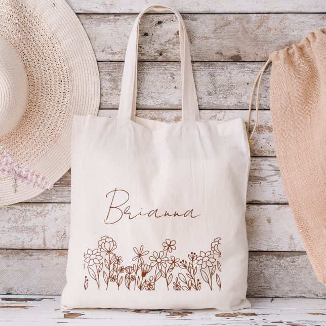 Bolsa Tote Wildflower Boho Bridesmaid Nome Tote Bag (Criador carregado)