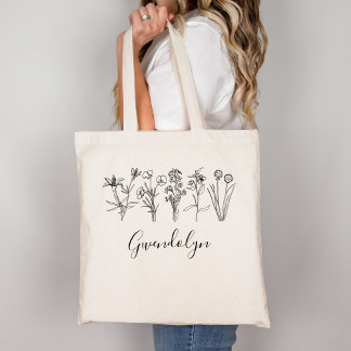 Bolsa Tote Wildflower Botanical Boho Floral Garden With Name