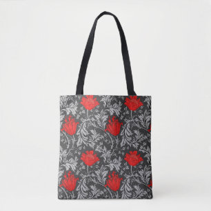 Bolsa Tote William Morris Anemone, Cinzas/Cinzas e Vermelho