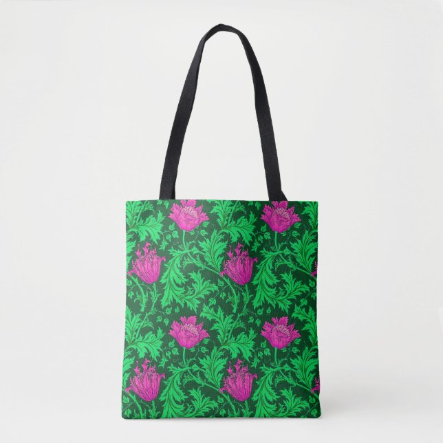 Bolsa Tote William Morris Anemone, Emerald Green e Fuchsia (Frente)