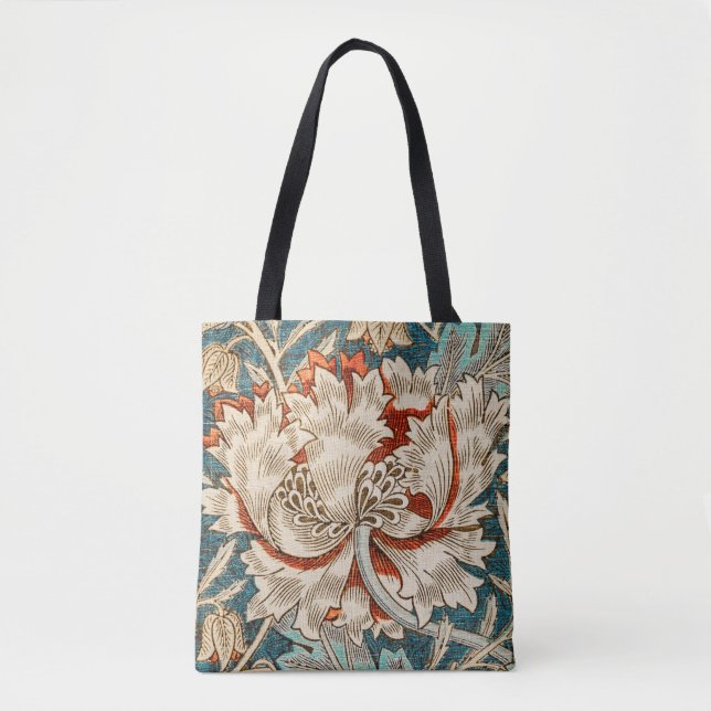 Bolsa Tote William Morris Antique Honeysuckle Padrão Floral (Frente)