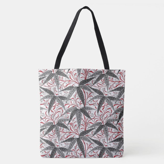 Bolsa Tote William Morris Bamboo Impressão, Cinza e Branco (Frente)