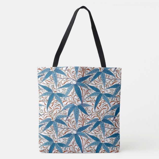 Bolsa Tote William Morris Bamboo Impressão, Denim Blue & Whit (Frente)