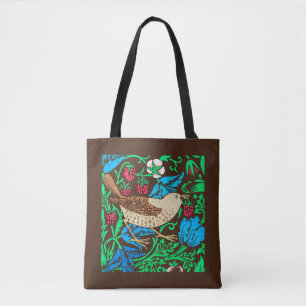 Bolsa Tote William Morris Bird & Flower Azulejo, Blue & Brown