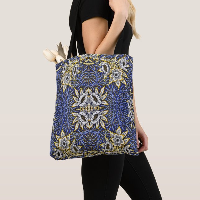 Bolsa Tote William Morris Blue e Dourada Tulip Willow Design (Close Up)
