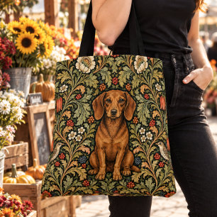 Bolsa Tote William Morris Dachshund Floral Vintage