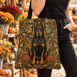 Bolsa Tote William Morris Doberman Pinscher Floral Vintage