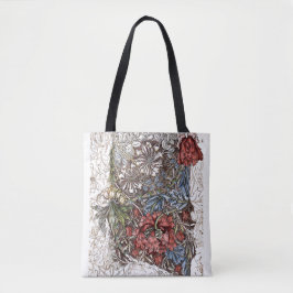 Bolsa Tote William morris flores ilustração floral vermelho b