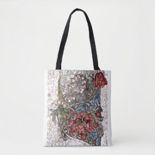 Bolsa Tote William morris flores ilustração floral vermelho b