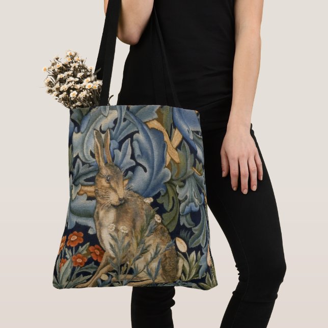 Bolsa Tote William Morris Forest Rabbit Floral Art Nouveau (Close Up)
