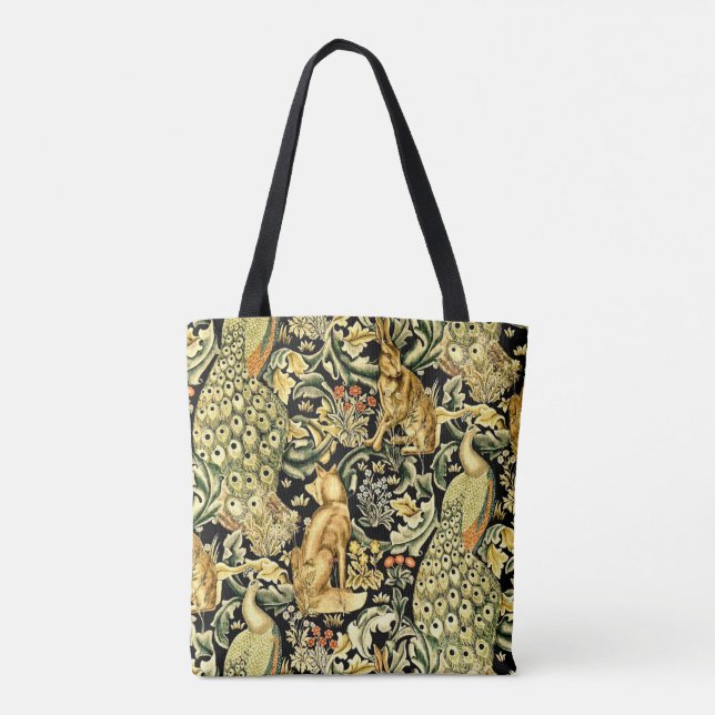 Bolsa Tote William Morris Forest Tapeçaria Fox Hare Peacock (Verso)