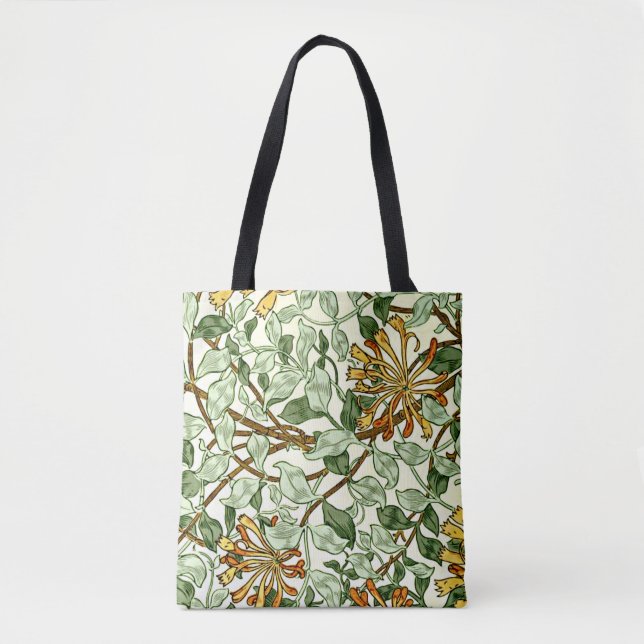 Bolsa Tote William Morris - Honeysuckle em verde e Dourado (Frente)