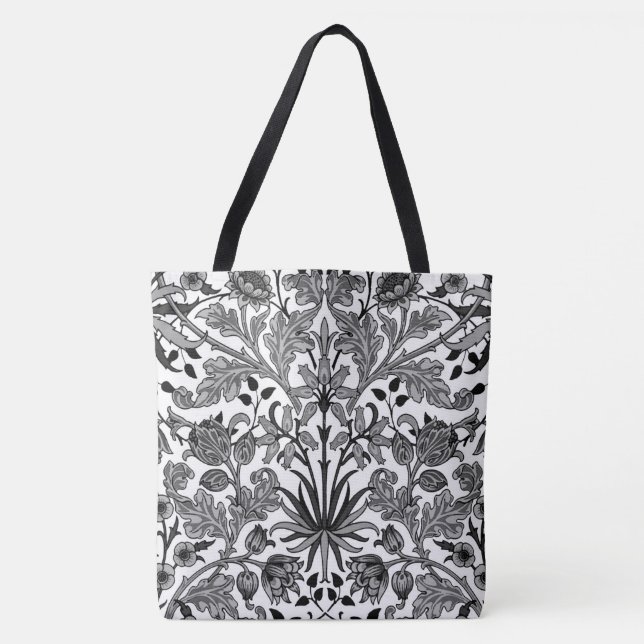 Bolsa Tote William Morris Hyacinth Impressão, Cinza, Preto e  (Frente)