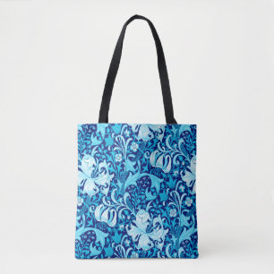 Bolsa Tote William Morris Iris e Lily, Indigo Azul e Branco