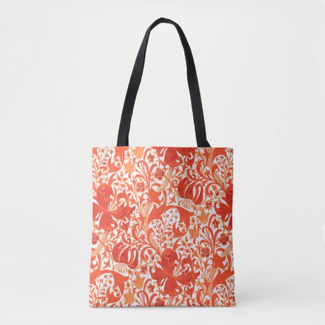 Bolsa Tote William Morris Iris e Lily, Mandarin Orange (Frente)