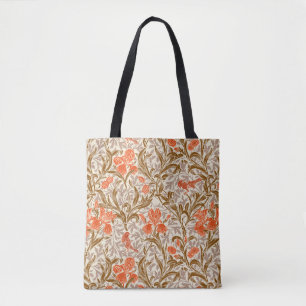 Bolsa Tote William Morris Irises, Coral Orange, Brown & Beige