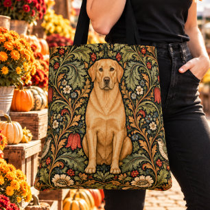 Bolsa Tote William Morris Labrador Amarelo Floral Vintage