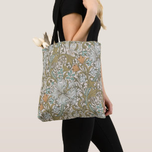 Bolsa Tote William Morris Lírio Dourado Azul Clássico Dourado