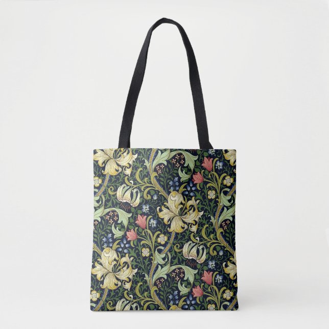 Bolsa Tote William Morris Ouro Lily Floral Patterno (Frente)