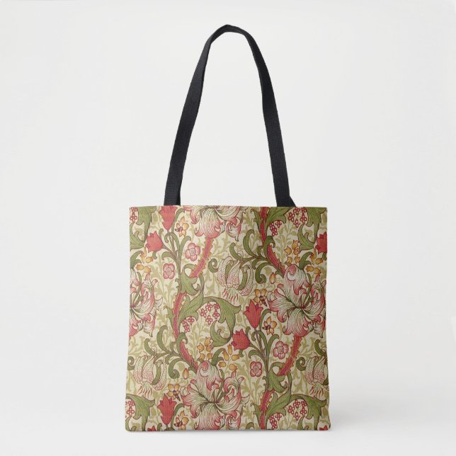 Bolsa Tote William Morris Ouro Lily Floral Patterno (Frente)