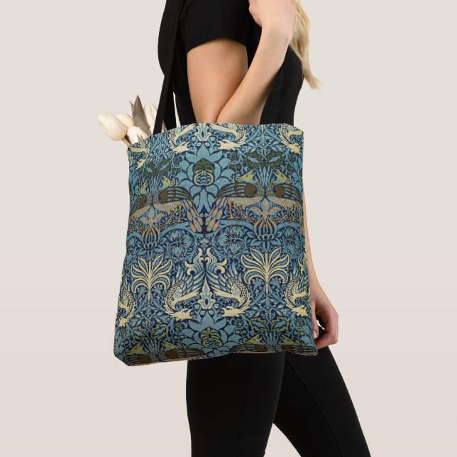 Bolsa Tote William Morris Peacock and Dragon Woven Design (Close Up)