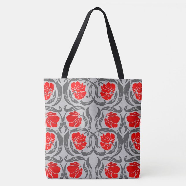 Bolsa Tote William Morris Pimpernel, Cinzas prateadas e verme (Frente)
