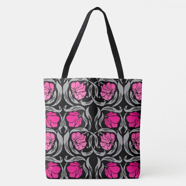 Bolsa Tote William Morris Pimpernel, Fuchsia Pink e Black (Frente)