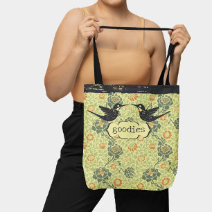 Bolsa Tote William Morris Style Floral Distante Hummingbird