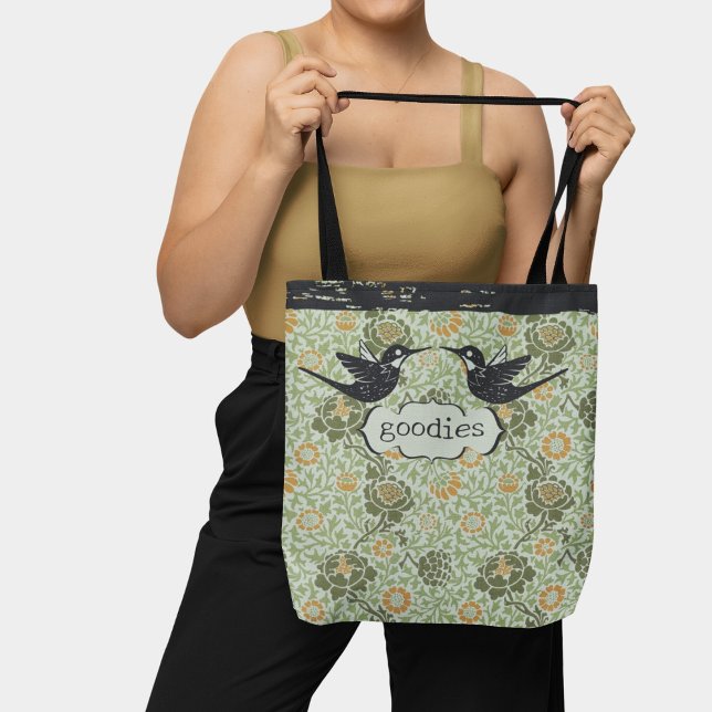Bolsa Tote William Morris Style Floral Distante Hummingbird (Criador carregado)