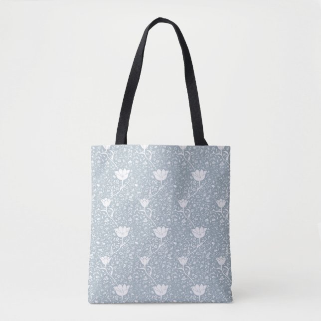 Bolsa Tote William Morris Tulips em Padrão Branco (Frente)
