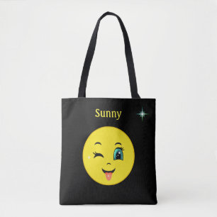 Bolsa Tote Winky Happy Face Emoji em preto