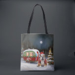 Bolsa Tote Winter Bulldog Caravan Christmas Adventure<br><div class="desc">Adotar a magia de uma noite de inverno nevada enquanto uma caravana desliza graciosamente através da paisagem iluminada pela lua. A beleza serena da neve escutadora e o brilho encantador da lua criam uma cena cativante,  prometendo uma aventura inesquecível de Natal cheia de calor,  alegria e memórias queridas.</div>