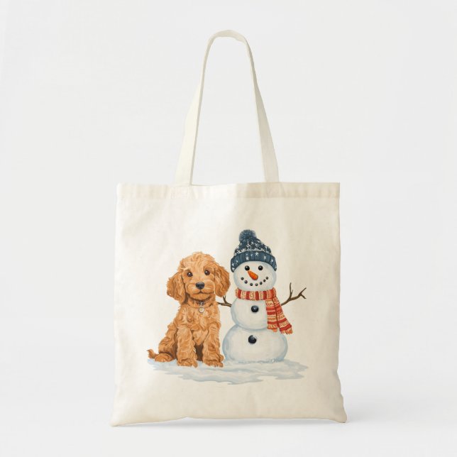 Bolsa Tote Winter Goldendoodle Dog Cute Snowman (Frente)
