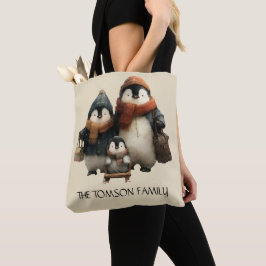 Bolsa Tote Winter Penguin Family Personalized Design