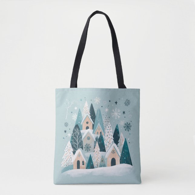 Bolsa Tote Winter Snowy Village (Frente)