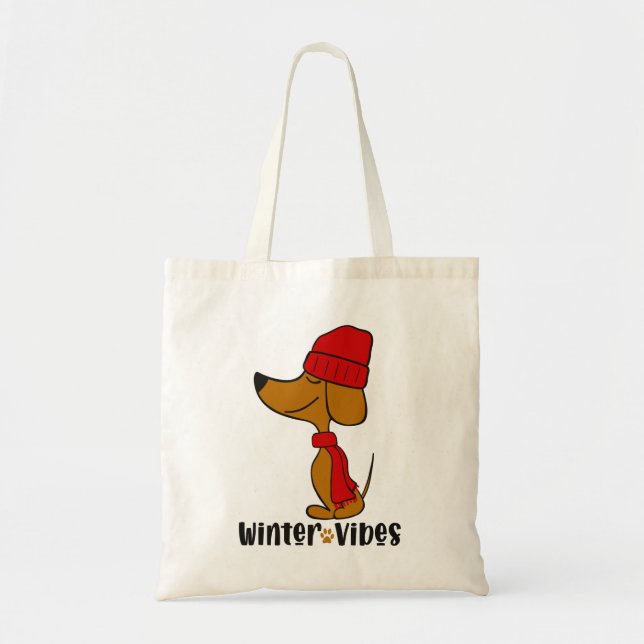 Bolsa Tote Winter Vibes Dachshund Tote Bag (Frente)