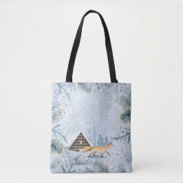 Bolsa Tote Winter Wonderland Fox Cabine Snow Natal Xmas