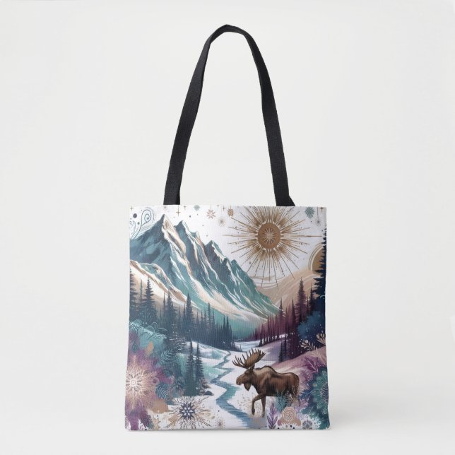 Bolsa Tote Winter Wonderland Moose Rustic Boho Standard (Frente)