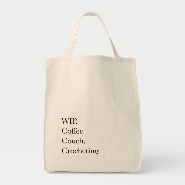 Bolsa Tote WIP. Café. Sofá. Crocheting. (Frente)