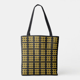 Bolsa Tote Wired Golden Cord Squared Pattern Gold On Black