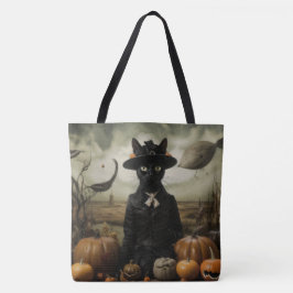 Bolsa Tote Witch Cat with Pumpkins