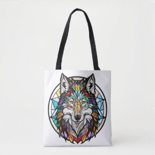 Bolsa Tote Wolf Animal Portrait Vidro Estido Floresta Selvage
