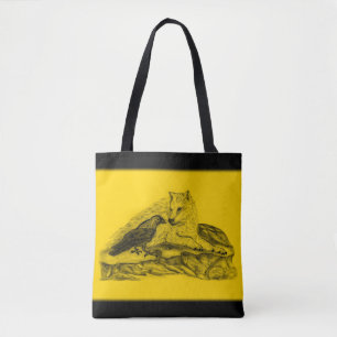 Bolsa Tote Wolf e Raven - Design preto e amarelo