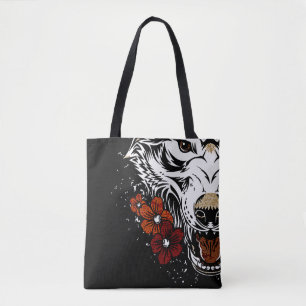 Bolsa Tote Wolf Flower Tatoo Vintage