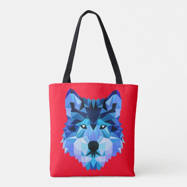 Bolsa Tote Wolf Head Blue Low Poly Art (Verso)